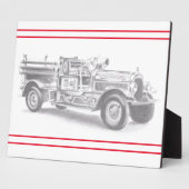 antieke brandweerwagen potloodschets brandweerman  fotoplaat (Zijkant)