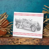 antieke brandweerwagen potloodschets brandweerman  fotoplaat (Zijkant)