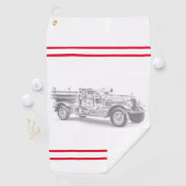 antieke brandweerwagen potloodschets brandweerman golfhanddoek (Insitu)