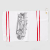 antieke brandweerwagen potloodschets brandweerman golfhanddoek (Horizontaal)