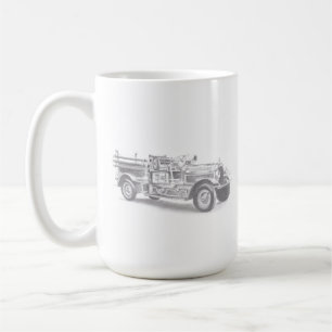 antieke brandweerwagen potloodschets brandweerman koffiemok