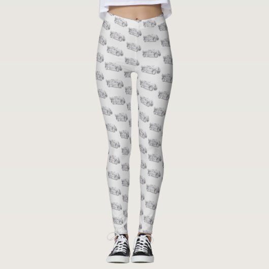 antieke brandweerwagen potloodschets brandweerman  leggings (Voorkant)