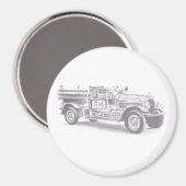 antieke brandweerwagen potloodschets brandweerman magneet (Voorkant / Achterkant)