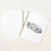antieke brandweerwagen potloodschets brandweerman planner (Display)