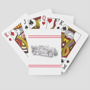 antieke brandweerwagen potloodschets brandweerman pokerkaarten