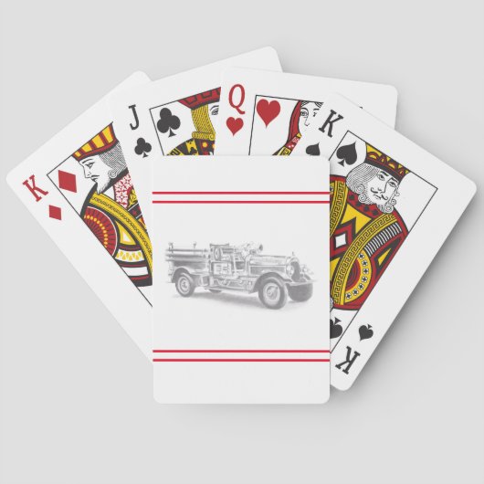 antieke brandweerwagen potloodschets brandweerman pokerkaarten (Achterkant)