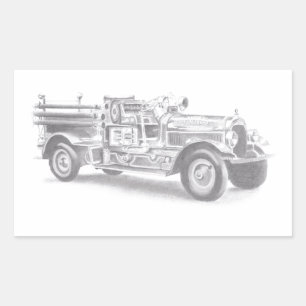 antieke brandweerwagen potloodschets brandweerman  rechthoekige sticker