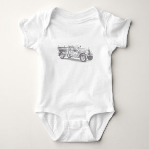 antieke brandweerwagen potloodschets brandweerman  romper