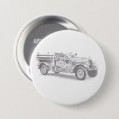 antieke brandweerwagen potloodschets brandweerman ronde button 7,6 cm (Voorkant /achterkant)