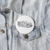 antieke brandweerwagen potloodschets brandweerman ronde button 7,6 cm (In situ)
