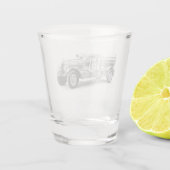 antieke brandweerwagen potloodschets brandweerman shot glas (Achterkant)