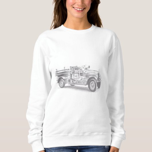 antieke brandweerwagen potloodschets brandweerman trui (Voorkant)