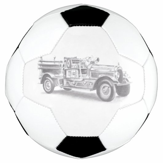 antieke brandweerwagen potloodschets brandweerman voetbal (Voorkant)