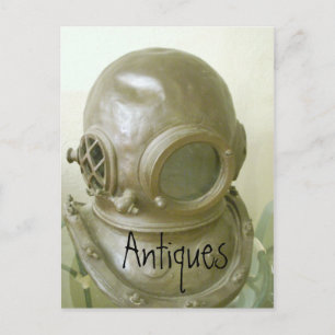 Antieke Briefkaart Vintage Scuba Helmet