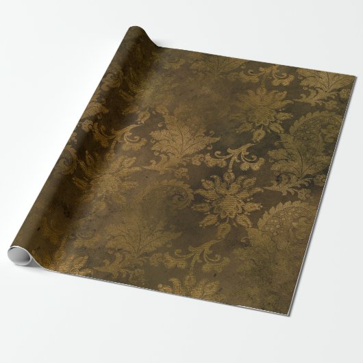 Antieke bronzen goud damast cadeaupapier (Uitgerold)