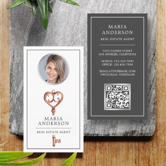 Antieke Bronzen Sleutel Foto QR Code Vastgoedmakel Visitekaartje