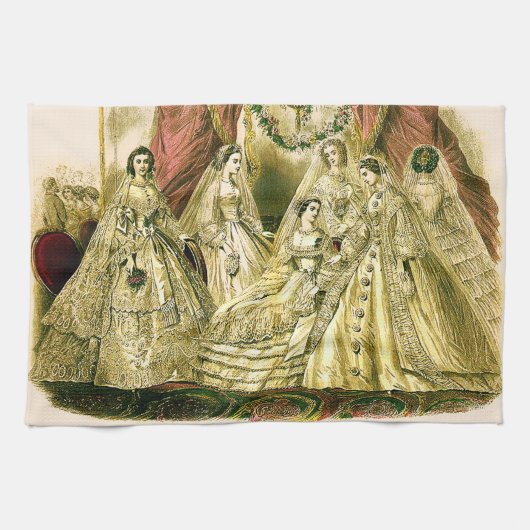 Antieke Bruid Vintage Bruiloft Theedoek (Horizontaal)