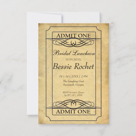 Antieke bruiloft evenemententicket kaart (Voorkant)