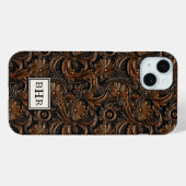 Antieke bruine bewerkte leder monogram Case-Mate iPhone case (Achterkant (horizontaal))