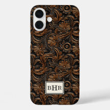 Antieke bruine bewerkte leren monogram