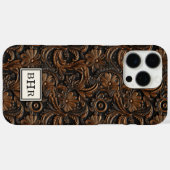 Antieke bruine bewerkte leren monogram Case-Mate iPhone case (Achterkant (horizontaal))