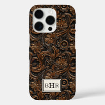 Antieke bruine bewerkte leren monogram