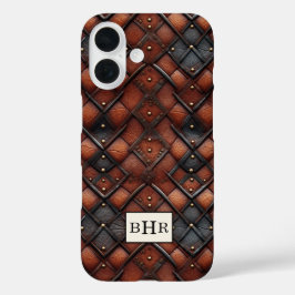Antieke bruine diamanten lederen monogram iPhone 16 hoesje