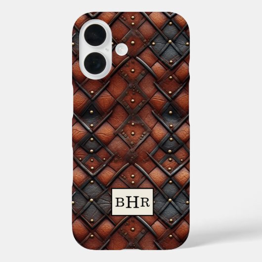 Antieke bruine diamanten lederen monogram Case-Mate iPhone case (Achterkant)