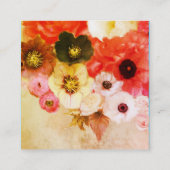 ANTIEKE BRUINE RODE WITTE ROZEN EN ANEMONE BLOEMEN VIERKANTE VISITEKAARTJE (Achterkant)