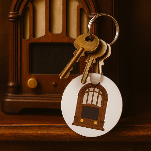 Antieke buizenradio in antieke houten stereo sleutelhanger