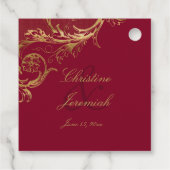 Antieke BurgundyGoud Bloemendamask Script Huwelijk Bedankjes Labels (Achterkant)