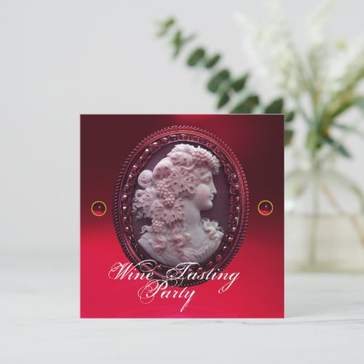 ANTIEKE CAMEE, DAME EN DRUIVEN WIJNPROEVERIJ PARTY KAART (Staand voorkant)