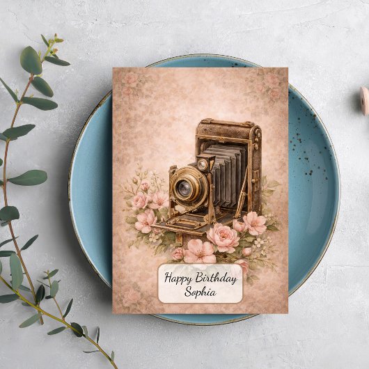 Antieke Camera met Rozen Kaart