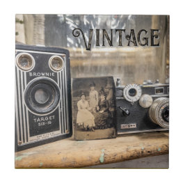 Antieke camera's en fotoafdruk tegeltje