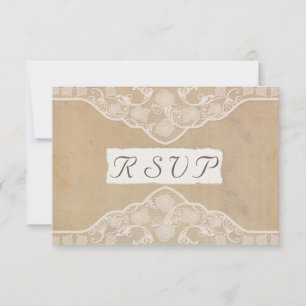 Antieke Canvas-, Papier- en Kantlook Bruiloft RSVP Kaartje