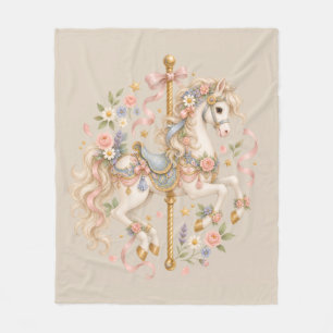 Antieke Carrousel Paard Cottagecore Cadeau Fleece Deken