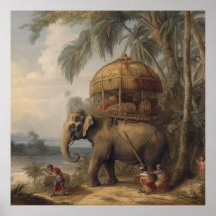 Antieke Ceremoniële Olifant en Gouden Howdah Poster