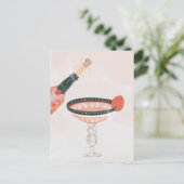 Antieke champagneglas en fles verjaardagsfeestje briefkaart (Staand voorkant)