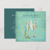 antieke champagneglazen turkoois goud damast bruil kaart (Voorkant / Achterkant)