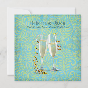 antieke champagneglazen turquoise goud damast brui kaart