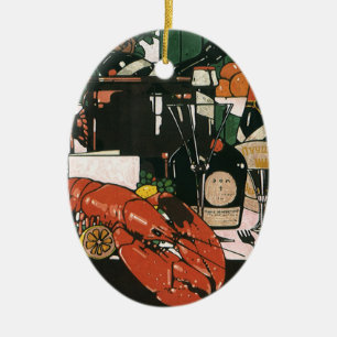 Antieke Champagnelobster; Fancy Elegant Feest Keramisch Ornament