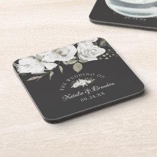 Antieke Cherish Witte Bloemige Trouw Monogram Bier Onderzetter
