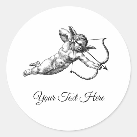 Antieke Cherubijn Cupido Liefde Sticker Label (Voorkant)