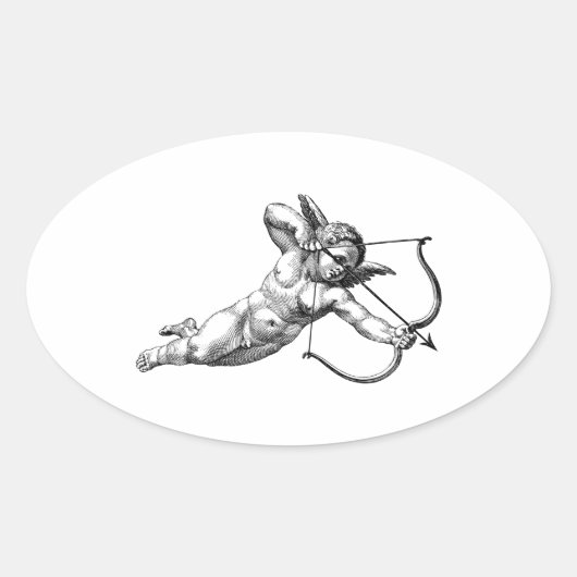 Antieke Cherubijn Cupido Liefde Sticker Label (Voorkant)