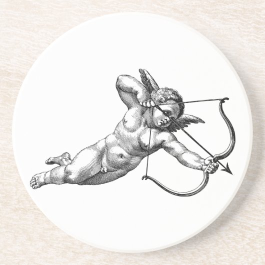 Antieke Cherubijn Engel Cupido Liefde Zandsteen Onderzetter (Voorkant)