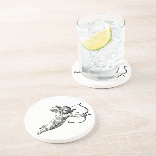 Antieke Cherubijn Engel Cupido Liefde Zandsteen Onderzetter (Zijkant)