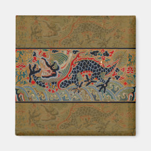 Antieke Chinese Draak Zijde Borduurpatroon Magneet