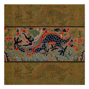 Antieke Chinese Draak Zijde Borduurpatroon Poster