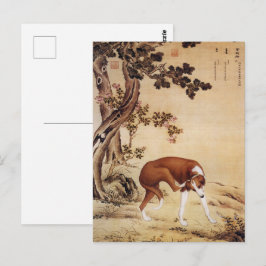 Antieke Chinese Greyhound onder dennenboom kunst Briefkaart