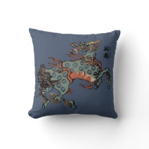 Antieke Chinese Qilin op Blauwe Broekstof Blauw